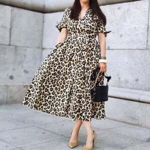 Zara Animal Print MIDI Dress - Black and Tan M NWT